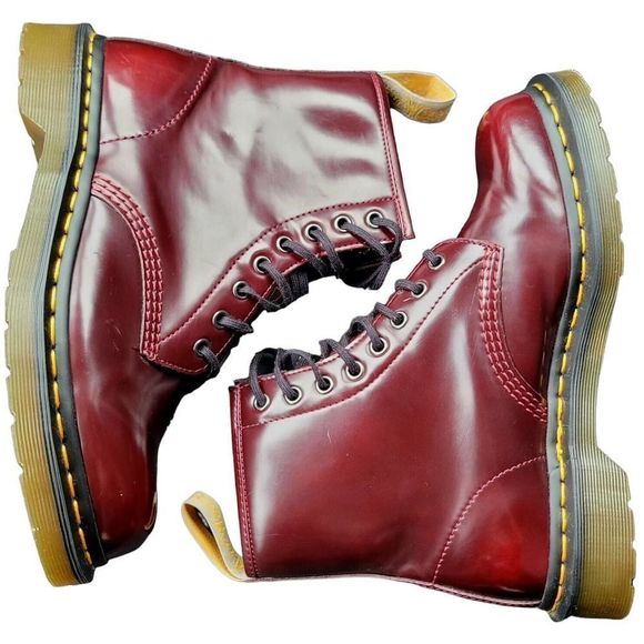 Dr Martens Cherry Red Oxford Vegan 1360 Lace Up Boots Doc Marten Shoe - Picture 6 of 10